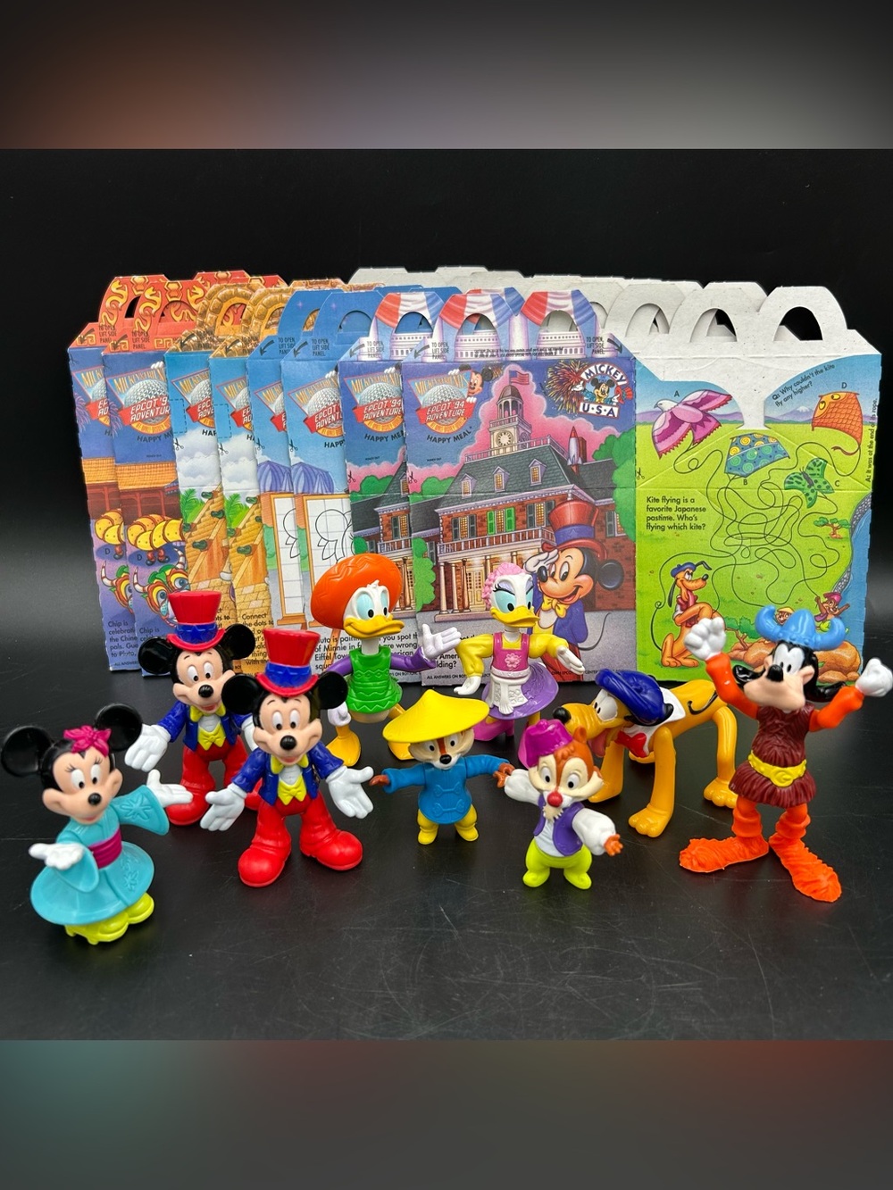 Vintage 1994 McDonalds Disney Epcot Adventure Lot 9 Toys Plus 8 Happy Meal Boxes